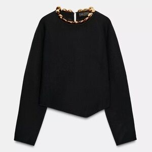 Zara Knit Metallic Ball Jumper Black Size M NWT Statement Necklace Sweater